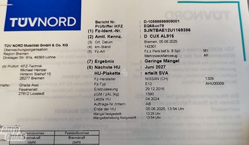 Nissan Note pilnas